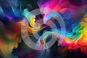 Abstract 3D colorful wallpaper illustration. Rainbow colorful turbulence moving lines background.Generative AI