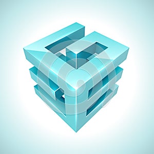 Abstract 3D cube cyan icon