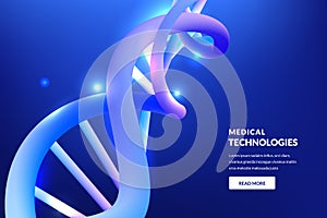 Abstract 3d DNA blue background. Vector illustration. Medical technology, biotechnology, science research concept