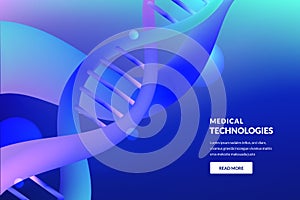 Abstract 3d DNA blue background. Vector illustration. Medical technology, biotechnology, science research concept
