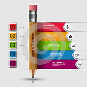 Abstract 3D education wooden pencil Infographic