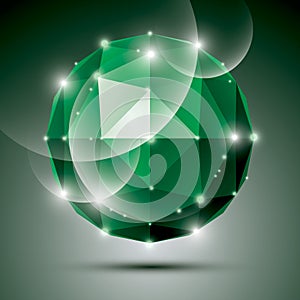 Abstract 3D emerald gleam sphere with sparkles, green precious s