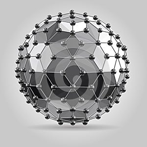 Abstract 3d faceted ball with spheres connections lines.