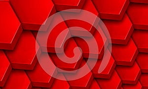 Abstract 3D geometric background, red hexagons shapes