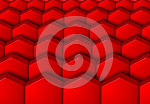 Abstract 3D geometric background, red hexagons shapes