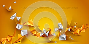 Abstract 3D Geometric, Polygon, Triangle pattern shape.  Yellow, orange gradient color background.