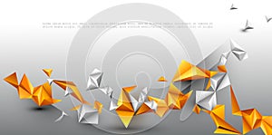Abstract 3D Geometric, Polygon, Yellow-orange gradient color triangle pattern shape on white color background