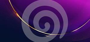 Abstract 3d gold curved line on purple and dark blue background with lighting effect and sparkle with copy space for text