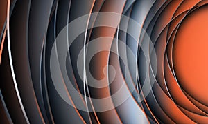 Abstract 3D gray and orange background with circle geometric lines.
