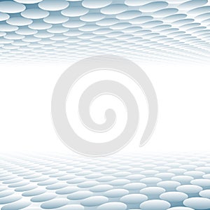 Abstract 3D grid circle pattern texture blue and white perspective background.