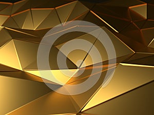 Abstract 3d illustration gold polygonal, Low poly shape for design.