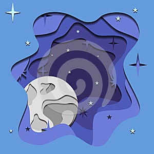 Abstract 3d illustration of night sky with Moon cut out of paper