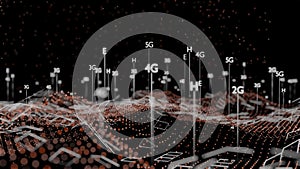 Abstract 3D illustration represent 5G, 4G, 3G, 2G mobile technology