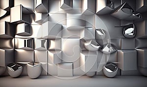 an abstract 3d image of a cubed wall with a mirror in the middle of it and a reflection in the middle of the wall