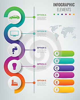 Abstract 3D infographic template with 5 options. Business presentation concept. Vector