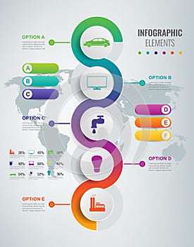 Abstract 3D infographic template with 5 options. Business presentation concept. Vector