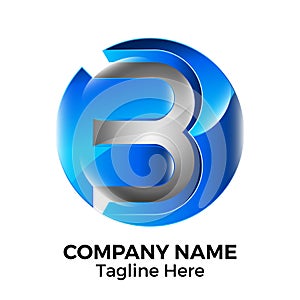 Abstract 3d logo design template. Metal 3d letter B sphere logo design. Circle letter brand identity