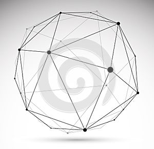 Abstract 3D mesh sphere vector illustration, dots connected with lines technology polygonal object isolated on white background,