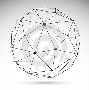 Abstract 3D mesh sphere vector illustration, dots connected with lines technology polygonal object isolated on white background,