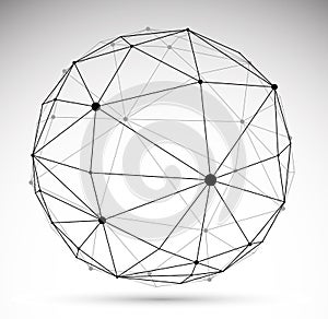 Abstract 3D mesh sphere vector illustration, dots connected with lines technology polygonal object isolated on white background,