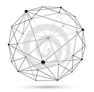 Abstract 3D mesh sphere vector illustration, dots connected with lines technology polygonal object isolated on white background,