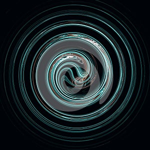 Abstract 3d mesmerizing funnel loop or centrifuge in blue turquoise glossy colors in black space.