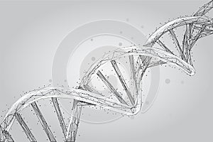 Abstract 3d polygonal wireframe DNA molecule helix spiral. Medical science, genetic biotechnology, gene cell