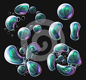 Abstract 3d realistic sleek soap bubbles set