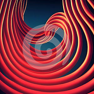 Abstract 3d red background with curved lines. 3d render illustration.