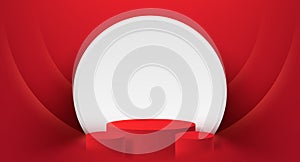 Abstract 3D red cylinder podium with white circle background for your product display presentation