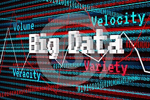 Abstract 3d Render Big Data, Volume, Velocity, Variety, Veracity