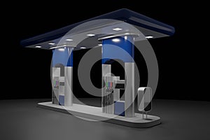 Abstract 3d Render of gas station isolated on black background