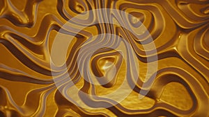 Abstract 3d render. Glossy golden surface deforming, waving, and moving.