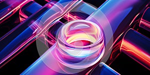 Abstract 3d render of light emitter glass with iridescent holographic neon vibrant gradient texture. Design element for banner