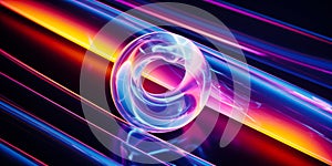 Abstract 3d render of light emitter glass with iridescent holographic neon vibrant gradient texture. Design element for banner