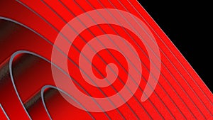 Abstract 3D render red splines rows light and shadow curves flowing motion movement surface texture waves background.