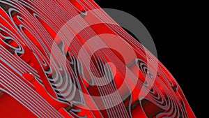 Abstract 3D render red splines rows light and shadow curves flowing motion movement surface texture waves background.