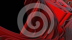 Abstract 3D render red splines rows light and shadow curves flowing motion movement surface texture waves background.