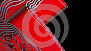 Abstract 3D render red splines rows light and shadow curves flowing motion movement surface texture waves background.