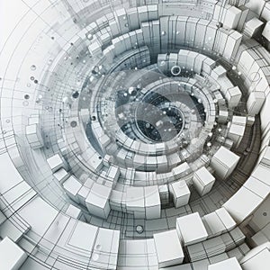 Abstract 3d render, white circular geometric background