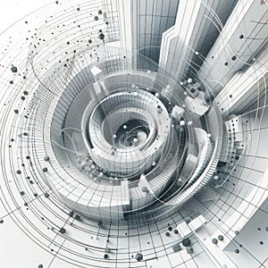 Abstract 3d render, white circular geometric background