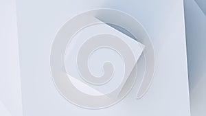 Abstract 3d render white geometric background with rotating cubes