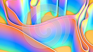 Abstract 3D render yellow blue splines rows light and shadow curves flowing motion movement surface texture waves background.