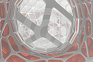 Abstract 3d rendering concept of high poly architecture with steel and glass, chaotic mesh grid cellular mulecular