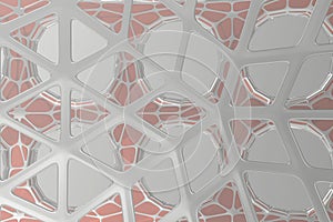 Abstract 3d rendering concept of high poly architecture with steel and glass, chaotic mesh grid cellular mulecular