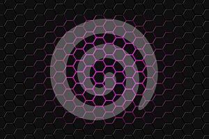 Abstract 3d rendering of futuristic surface with hexagons. Dark purple sci-fi background