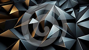 Abstract 3d rendering of low poly black sphere with chaotic structure.