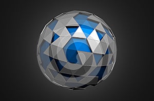 Abstract 3d rendering of low poly blue sphere with