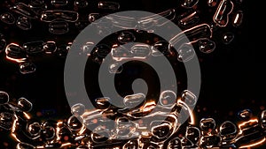 Abstract 3d Rendering of Metallic Liquid Shapes with Glowing Edges