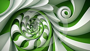 Abstract 3d rendering of spiral shape in green and white colors.